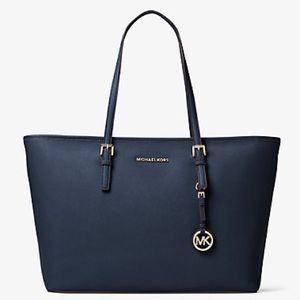MICHAEL KORS Jet Set Medium Navy Saffiano Leather Tote Bag